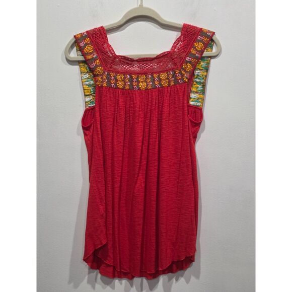 Free People Boho Crochet Lace Embroidered Red Tank Top Festival Peasant Blouse S - Picture 2 of 9